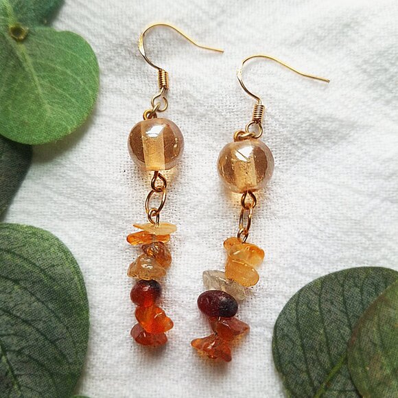 Fluorite & Czech Glass Earrings, Southwest Boho Chic Earrings, 70s Hippie - Picture 1 of 8